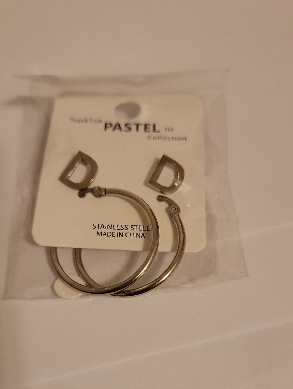 Pastels Silver Hoop Earrings with D Initial Studs Set